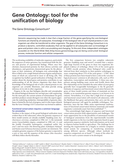 Gene Ontology: Tool for the Unification of Biology