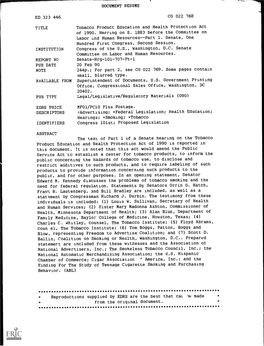 DOCUMENT RESUME ED 323 446 CG 022 768 TITLE Tobacco