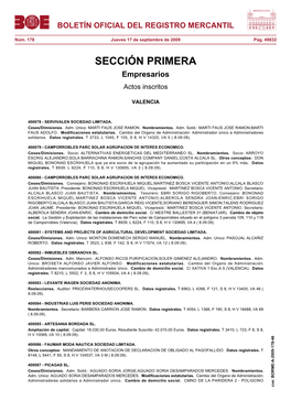 Actos De VALENCIA Del BORME Núm. 178 De 2009