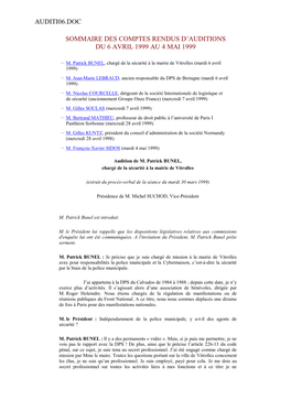 Auditi06.Doc Sommaire Des Comptes Rendus D'auditions