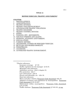 15-1 Title 15 Motor Vehicles, Traffic and Parking1