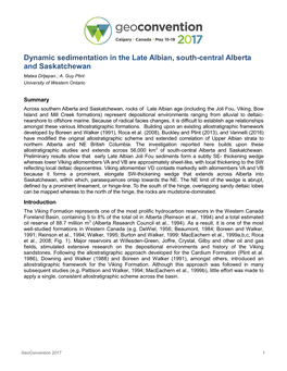 Dynamic Sedimentation in the Late Albian, South-Central Alberta and Saskatchewan Matea Drljepan.; A