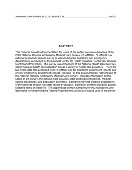 2009 Nhamcs Micro-Data File Documentation Page 1