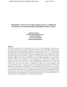 Stakeholders' Views on Use of Sign Language Alone As a Medium Of