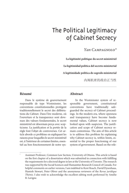 The Political Legitimacy of Cabinet Secrecy