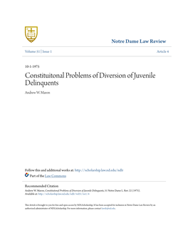 Constituitonal Problems of Diversion of Juvenile Delinquents Andrew W