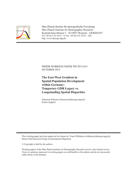 The East-West Gradient in Spatial Population Development Within Germany: Temporary GDR Legacy Vs