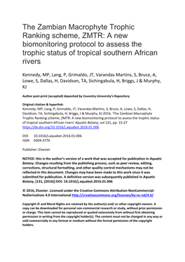 The Zambian Macrophyte Trophic Ranking Scheme, ZMTR: a New Biomonitoring Protocol to Assess the Trophic Status of Tropical Southern African Rivers