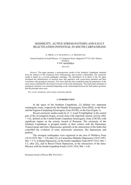 Seismicity, Active Stress Pattern and Fault Reactivation Potential in South Carpathians