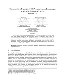 Comparative Studies of 10 Programming Languages Within 10 Diverse Criteria Revision 1.0