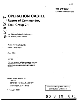 OPERATION CASTLE Report of Commander, Task Group 7.1
