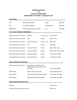 Curriculum Vitae of Victor M. Uribe-Uran Department of History – College of Law Education___