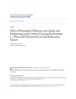 Effect of Potassium Deficiency on Uptake and Partitioning in the Cotton