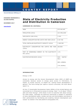 COUNTRY REPORT State of Electricity Production And