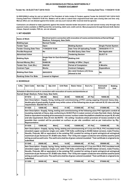 DELHI DIVISION-ELECTRICAL/NORTHERN RLY TENDER DOCUMENT Tender No: 30-ELECT-85-T-2018-19-E3 Closing Date/Time: 11/04/2019 15:00