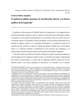 El Gobierno Militar Peruano, La Movilización Obrera Y La Fuerza Política De La Izquierda1