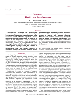 Commentary Plasticity in Arthropod Cryotypes T