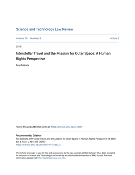 Interstellar Travel and the Mission for Outer Space: a Human Rights Perspective