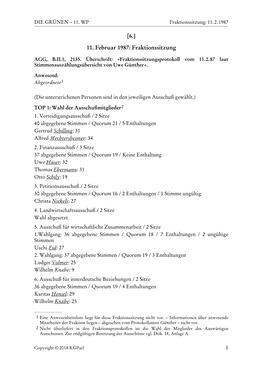 11. Februar 1987: Fraktionssitzung