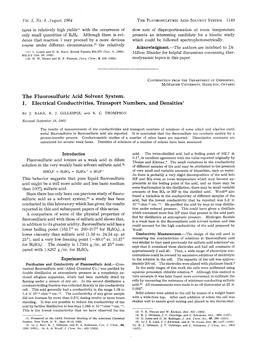 The Fluorosulfuric Acid Solvent System. I. Electrical Conductivities, Transport Numbers, and Densities'