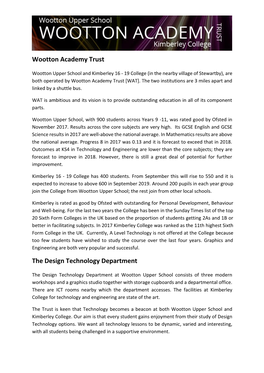 Wootton Academy Trust the Design Technology Department