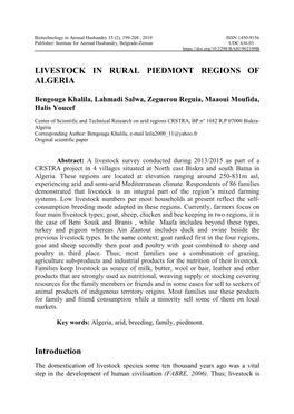 LIVESTOCK in RURAL PIEDMONT REGIONS of ALGERIA Introduction