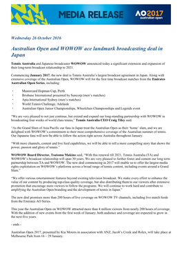 Australian Open and WOWOW Ace Landmark Broadcasting Deal in Japan