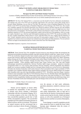 IMPACT of POPULATION MIGRATION in TESSO NILO NATIONAL PARK RIAU PROVINCE Harapan Tua RFS and Mimin Sundari Nasution Lecturer Of
