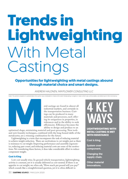 Trends in Lightweighting with Metal Castings