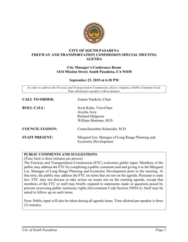 City of South Pasadena Page 1 CITY of SOUTH PASADENA FREEWAY