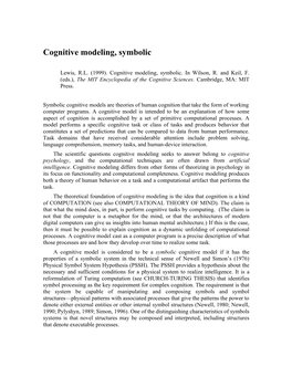 Cognitive Modeling, Symbolic