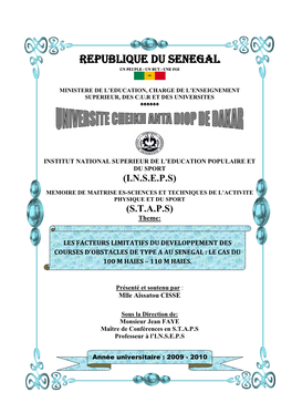 Les Facteurs Limitatifs Du Développement Des Courses D'obstacles De Type a Au Sénégal : Le Cas Du 100 M Haies