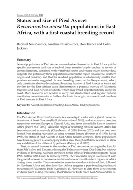 Status and Size of Pied Avocet Recurvirostra Avosetta Populations in East Africa, with a First Coastal Breeding Record