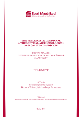 The Perceivable Landscape a Theoretical-Methodological Approach to Landscape