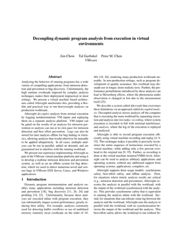 Decoupling Dynamic Program Analysis from Execution in Virtual Environments