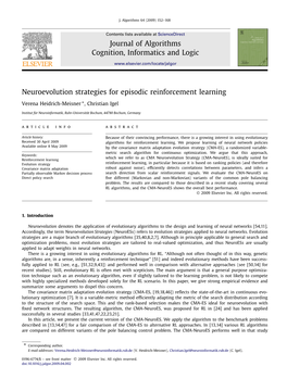 Neuroevolution Strategies for Episodic Reinforcement Learning ∗ Verena Heidrich-Meisner , Christian Igel