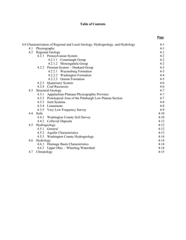 Table of Contents Page 4.0 Characterization of Regional And