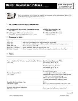 Hawaiÿi Newspaper Indexes