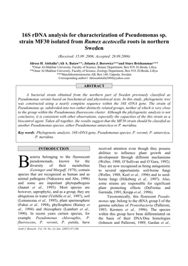 16S Rdna Analysis for Characterization of Pesudomonas Sp