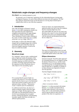 Relativistic Angle-Changes and Frequency-Changes Freq' / Freq = ( )