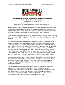 Rainbow Sandals Battle of the Paddle Media Information the Rainbow