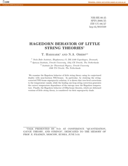 Hagedorn Behavior of Little String Theories1