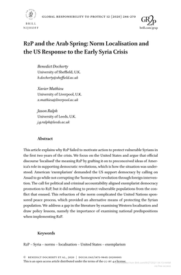 R2P and the Arab Spring: Norm Localisation and the US Response to the Early Syria Crisis