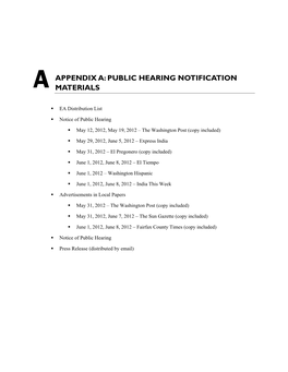 Appendix A: Public Hearing Notification Materials