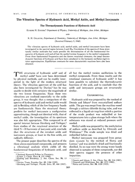 The Vibration Spectra of Hydrazoic Acid, Methyl Azide, and Methyl Isocyanate