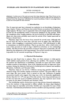 PUZZLES and PROSPECTS in PLANETARY RING DYNAMICS PETER GOLDREICH California Institute of Technology Abstract. I Outline Some Of