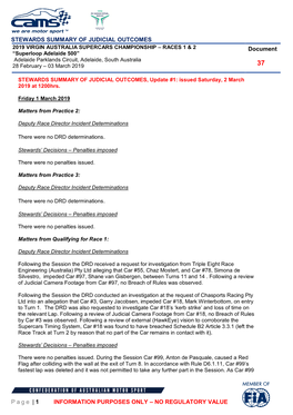 STEWARDS SUMMARY of JUDICIAL OUTCOMES Page