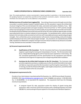 1 SAMPLE SPECIFICATION for CROSSHOLE SONIC LOGGING