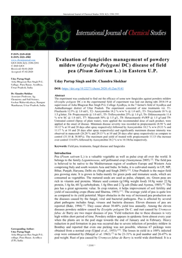 Evaluation of Fungicides Management of Powdery Mildew (Erysiphe