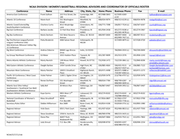 Ncaa Division I Women's Basketball Regional Advisors and Coordinator of Officials Roster